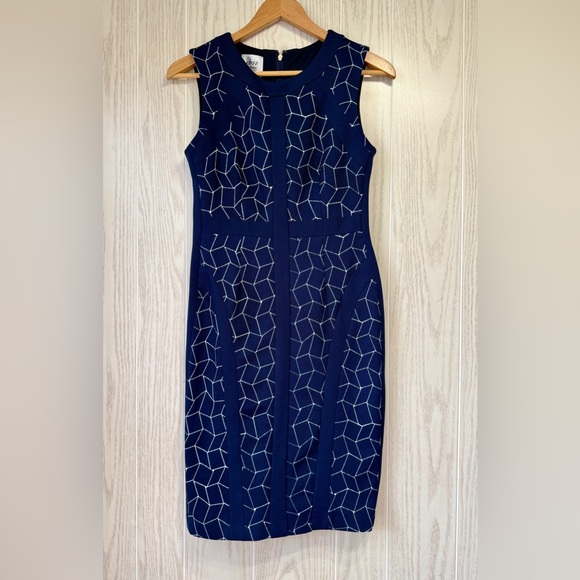 DM (Donna Morgan) Collection Women’s Size 4 Sunni Sheath Dress Navy White - Picture 1 of 4